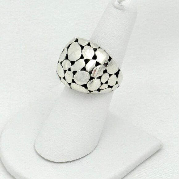 Stamped THA MO 925 Jewelry - Sterling Silver Dome Ring w/Pebbled/Cobblestone Pattern Sterling 10 gm Size 6.5